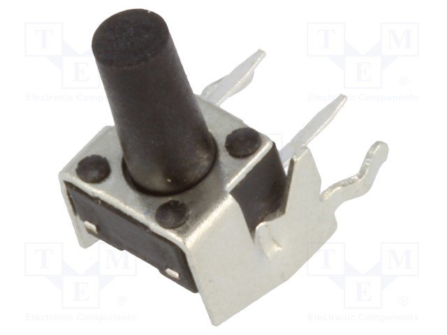 Mikroslēdzejs leņķisks, SPST-NO, OFF-(ON), 0.05A/12VDC, THT, 6x6x4mm, 1.6N, L=6mm, ar zeme