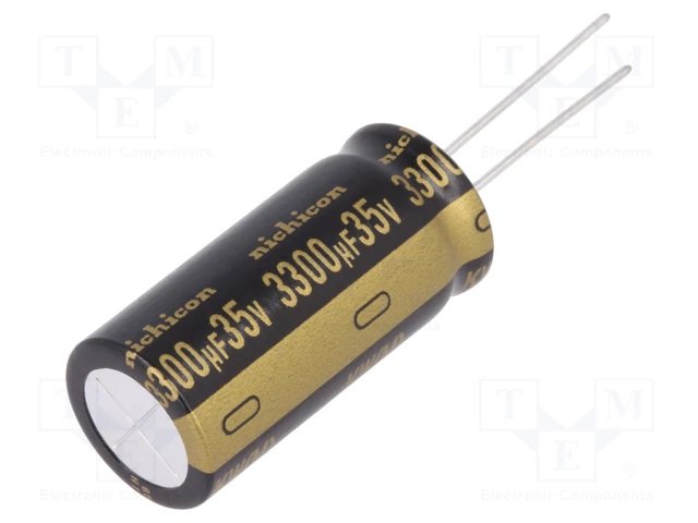 3300/35V, -40...85°C, Ø16x35.5mm, ±20%, kondensators elektrolitiskais, Serija KW, AUDIO, 2000h, NICHICON