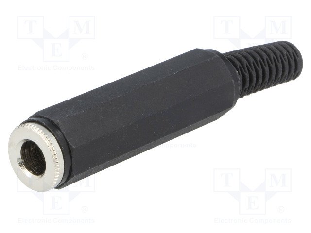 6.35mm ligzda, stereo, plastmasas, vadam, ar amortizatoru, vada max Ø6.3mm, LUMBERG