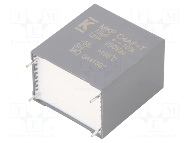 15mkF/500VDC, 250VAC, ±10%, DC-Link, polipropilēna kondensātors 52.5x20.3mm, 57.5x56x45mm, KEMET