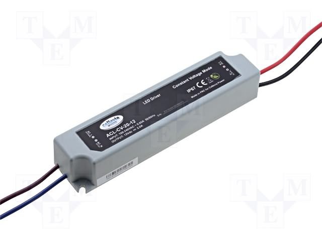Barošanas bloks LED ar sprieguma stabilizāciju 230VAC=>12DC, 1.7A, 20W, IP67