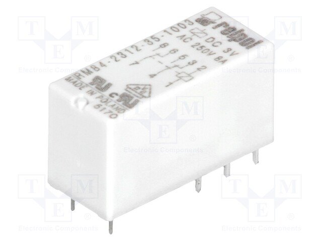 Relejs DC3V, DPDT, 2x8A/250VAC, 2x8A/24VDC, 22R(227mA), divi kontakti uz pārslēgšanu, 29x12.7x15.7mm, RELPOL