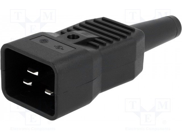 Tikla štekers, 250VAC, 16A, C20(I), IEC60320, vadam, taisns, SCHURTER