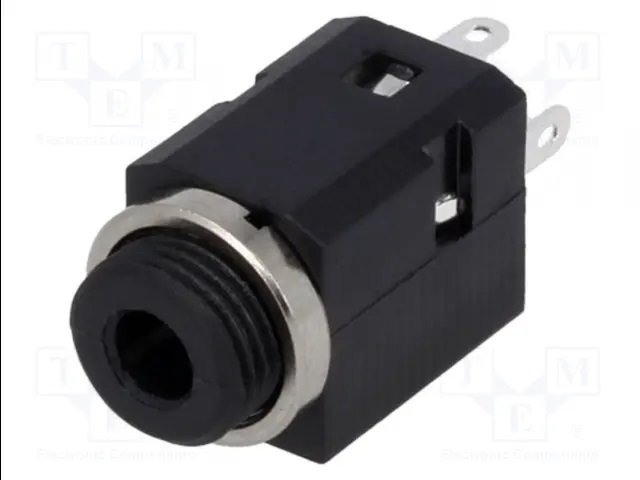 3.5mm ligzda, stereo, plastmasas, skrūvejama šasijai M8(apaļš uzgrieznis), ledejamie izvadi, 2 x on/off, CLIFF