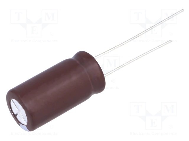 1500/35V 105C, Ø12.5x35mm, ±20%, Kondensators zemas induktivitātes, 5000h, Elite, ar lokaniem izvadiem