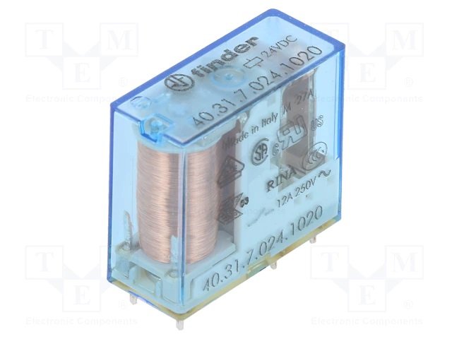 Relejs DC24V, SPDT, 10A/250VAC, 10A/30VDC, 900Ω(27mA), viens kontakts uz pārslēgšanu, 29x12.4x25mm, FINDER