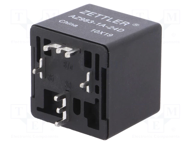 Relejs DC24V, SPST-NO, 60A/14VDC, 288Ω(83mA), viens kontakts uz pārslēgšanu, 29x29x26.5mm, ZETTLER