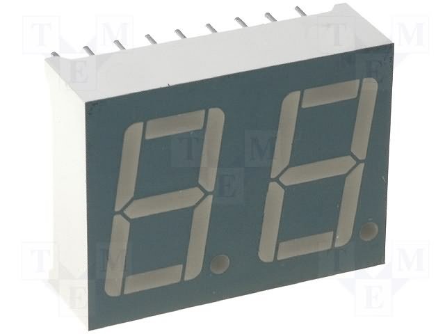 7LED indikators, divkāršs, 14.2mm, 19x25mm, kopējs anods, sarkans (8mCd)