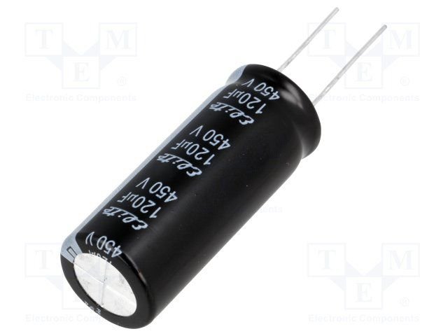 120/450V, 105C, Ø18x45mm, ±20%, Kondensators elektrolītisks, 2000h, ELITE, ar lokaniem izvadiem