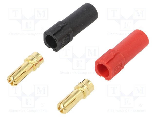 2Pin, XT150, "papa", lodējama vadam, 500V, 60A, 8AWG(8.3mm2), sarkans+melns, gold flash