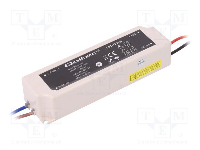Barošanas bloks LED ar sprieguma stabilizāciju 230VAC=>12VDC, 3A, 36W, IP67