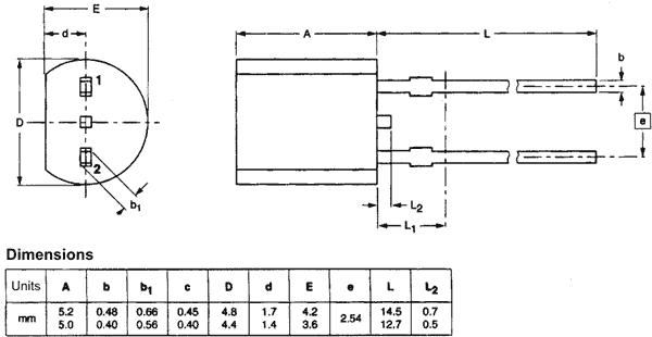 KTY81-121 Temperaturas sensors, -55...150°C, 10mA, 0.98кOhm, SOD70