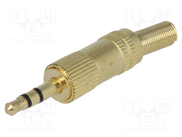 3.5mm štekers, stereo, metālisks, uz vadu, ar amortizatoru, GOLD