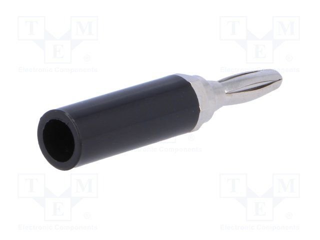 Testera štekers, 4mm, 10A/60VDC, L=46mm, vada Dmax=4.8mm, lodejamajs, melnā krasa