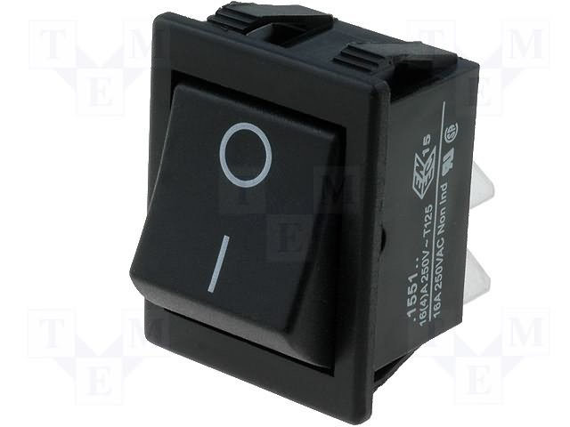 Taustiņslēdzis DPST, OFF-(ON), 16A/250VAC, 20A/28VDC, 25x32mm, melna krasa, bez fiksācijas