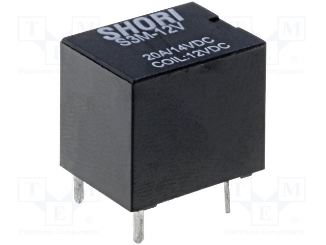 Relejs DC12V, SPDT, 20A/14VDC, 240R(50mA), viens kontakts uz pārslēgšanu, 15.6x12x13.5mm, SHORI ELECTRIC