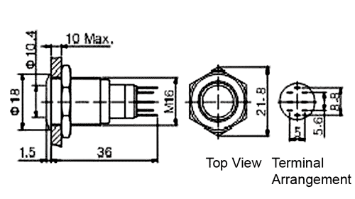 Poga M16x36mm, SPST-NO, ON-ON, 0.5A/220VAC, 1A/24VDC, IP67, LED12VDC, zaļa riņķis, antivandala, ar fiksaciju