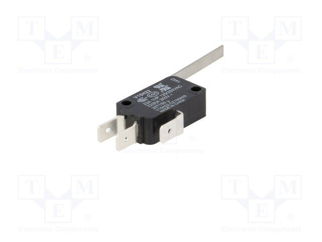Mikropārslēdzējs ar sviru L=51.5mm, SPDT, ON-(ON), 22A/250VAC, IP40, 27.8x10.3x15.9mm, viens kontakts