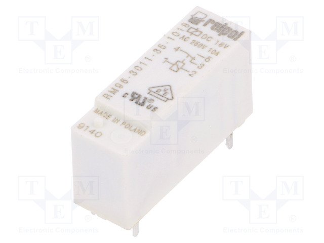Relejs DC18V, SPDT, 8A/250VAC, 8A/24VDC, 1.5kΩ(12mA), viens kontakts uz parslēgšanu, 30x10x16.2mm, RELPOL