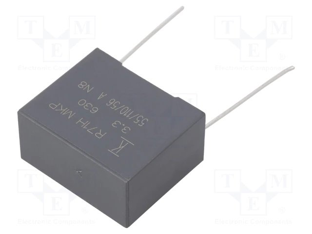 3.3mkF/630VDC, 220VAC, ±10%, polipropilēna kondensātors 22.5mm, 26.5x22x13mm, KEMET