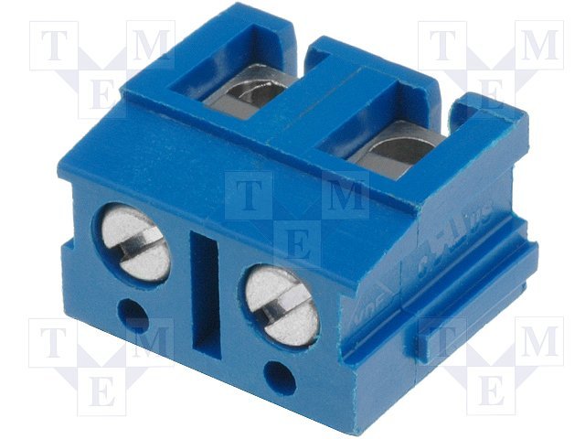 Terminal Blocks PCB, ar skrūvēm, 2pin, 7.5mm, 2.5mm2, 250V/24A, 15x12.6x12.6mm, leņķisks, 90°