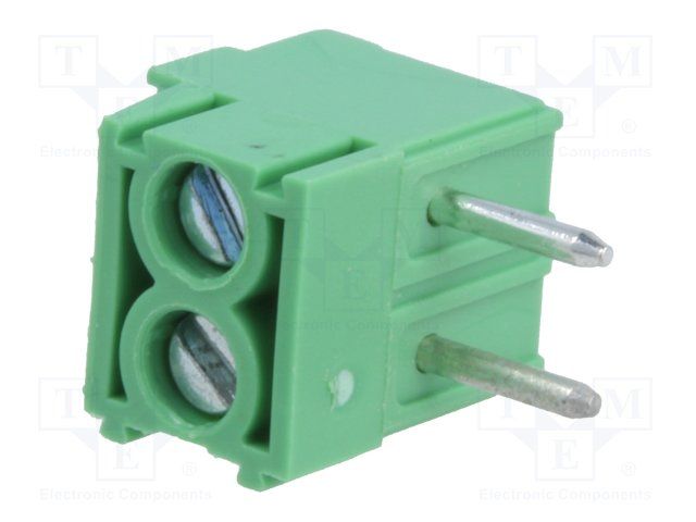 Terminal blocks PCB, 2pin, 3.5mm, 1.5mm2, 200V/17.5A, 7.0x9.2x7.6mm, leņķisks 90°