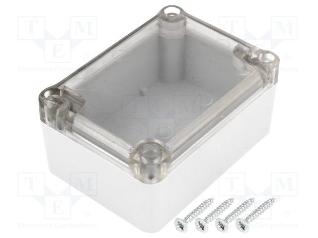 Plastmasas korpuss, 88x64x42mm, IP65, ABS, pelēkā krasa, ar caurspīdīgu vāku