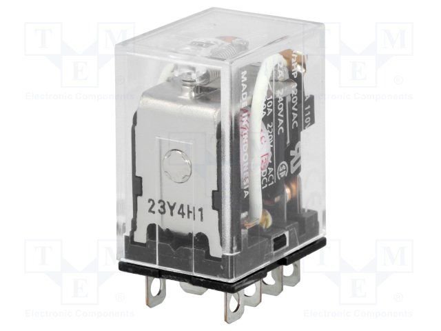 Relejs 230V/AC, DPDT, 2x10A/110VAC, 2x10/24VDC, 18.79kΩ(12.2mA), divi kontakti uz pārslēgšanu, 28x21.5x36mm, OMRON