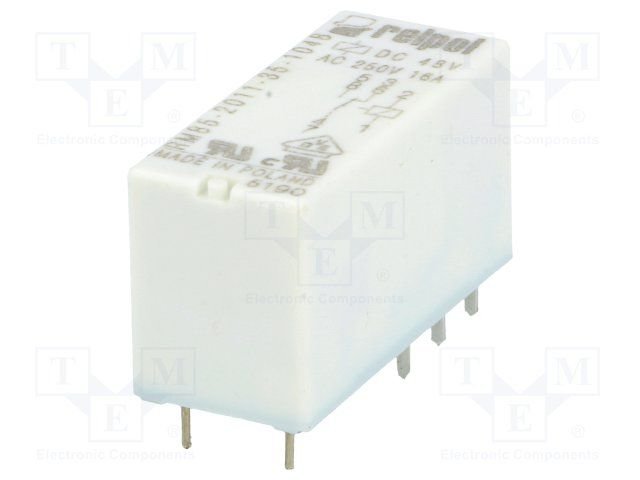 Relejs DC48V, DPDT, 16A/250VAC, 16A/24VDC, 5700Ω(4.2mA), IP67, viens kontakts uz pārslēgšanu, 29x12.7x15.7mm, RELPOL