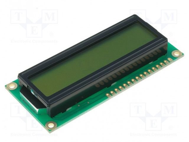 Šķidrā kristala displejs 16x2, STN Positive, kontakti no lejas, zaļa krasa, LED balta, 85x30x12.5mm