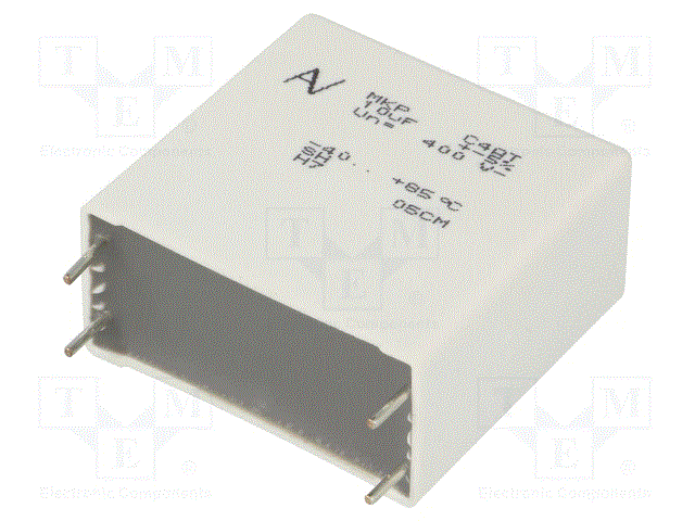 10mkF/400VDC, 250VAC, ±5%, poliesters kondensātors, 37.5x10.2mm, 41.5x40x20mm, KEMET