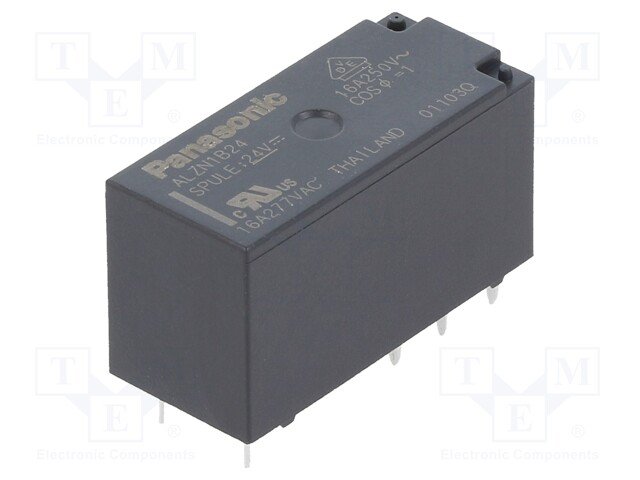 Relejs DC24V, SPDT, 16A/250VAC, 16A/24VDC, 1.44kΩ(16.66mA), viens kontakts uz pārslēgšanu, 29x12.7x15.7mm, PANASONIC