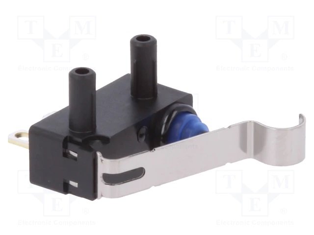 Mikropārslēdzējs ar sviru (ar izliekto galu) L=16mm, SPDT, ON-(ON), 0.1A/125VAC, 2A/12VDC, IP67, 13.3x5.3x6.5mm, lodešanai, OMRON