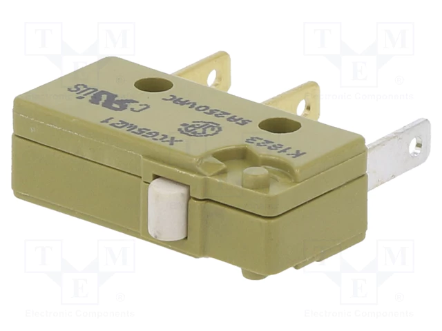 Mikropārslēdzējs bez sviras, SPDT, ON-(ON), 5A/250VAC, IP40, 19.9x6.4x9.5mm, 1.7N, garas kaiņas, viens kontakts