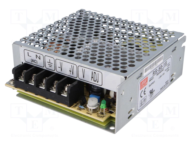 Barošanas bloks 220V=>15V(13.5...16.5VDC), 3.4A, 50W, 99x97x36mm, 0.370Kg, modulis