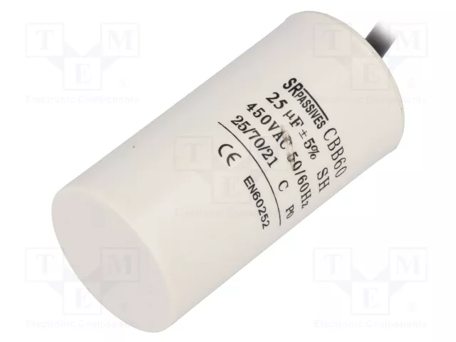 25.0/450VAC+cable elektromotoru kondensators, ±5%, Ø42x82mm, 3000h
