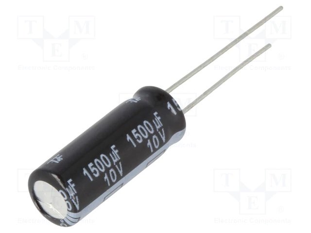 1500/10V, 105C, Ø8x20mm, ±20%, Kondensatori zemas induktivitātes, PANASONIC, 30mR, 9000h, ar lokaniem izvadiem