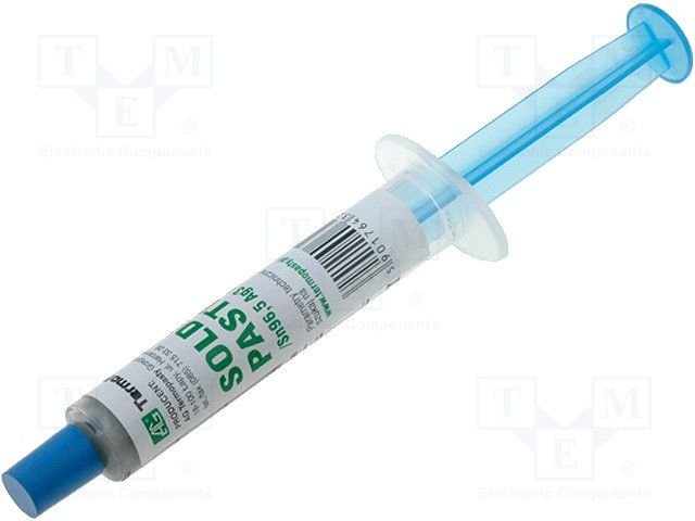 PASTA SMD, Lodalva 96.5Sn/3Ag/0.5CU, Dbumb25...45mkm, šļirce, 217°C, No Clean 15%, 8g(1.4mL)