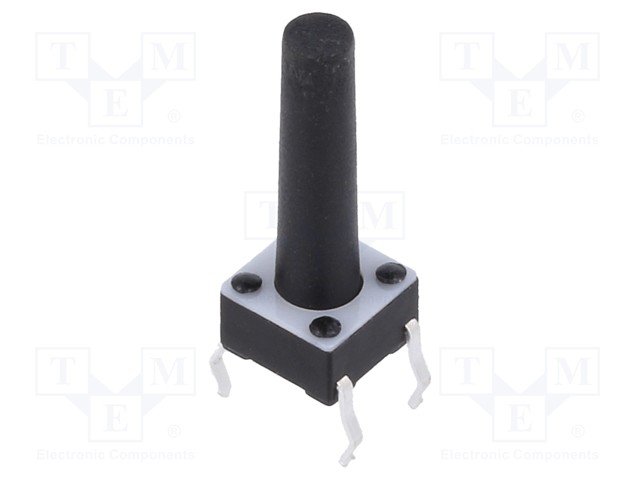 Mikroslēdzejs horizontāls, 6x6x4mm, SPST-NO, OFF-(ON), THT, 0.05A/12VDC, 1.57N, L=13mm