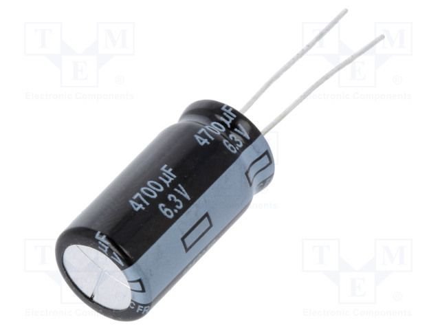 2700/16V, 105C Ø12.5*25mm, ±20% Kondensatori zemas induktivitātes, 10000h, PANASONIC, ar lokaniem izvadiem