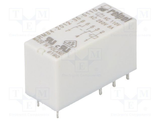 Relejs 110VAC, DPDT, 2x8A/250VAC, 2x8A/24VDC, 8.9kΩ(12mA), IP67, divi kontakti, 29.0x12.7x15.7mm, RELPOL
