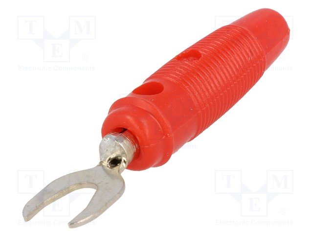 Dakša kontakts 4-6mm, 60VDC, 30A, aizspiednis zem skrūves, sarkana krasa, HIRSCHMANN T&M