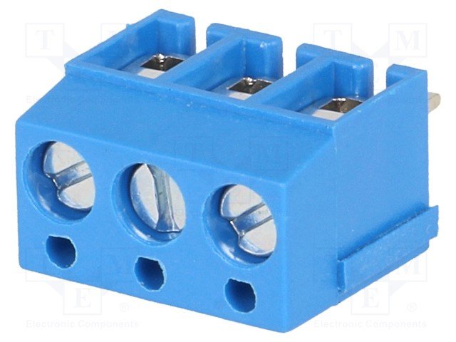 Terminal Blocks PCB, ar skrūvēm, 3pin, 5mm, 2.5mm2, 300V/10A, 10x16x11mm