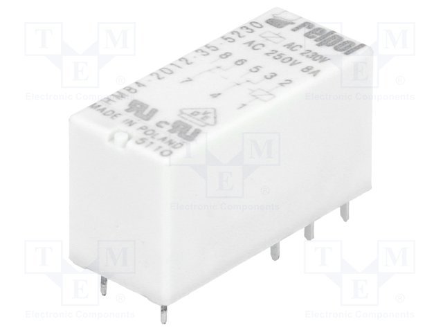 Relejs 230V/AC, DPDT, 2x8A/250VAC, 2x8A/24VDC, 38.5kΩ(6mA), IP67, divi kontakti uz pārslēgšanu, 29x12,7x15.7mm, RELPOL