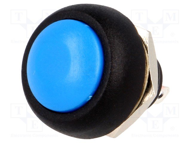 Poga SPST-NO, OFF-(ON), 1A/250VAC, M12, Ø18mm*20mm, zila, bez fiksacijas