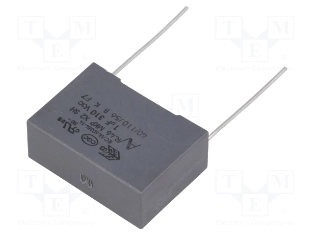 1mkF 310VAC plēves kondensatori polipropilēna, ±20%, P22.5, 26.5x10x18.5mm, traucējumi X2