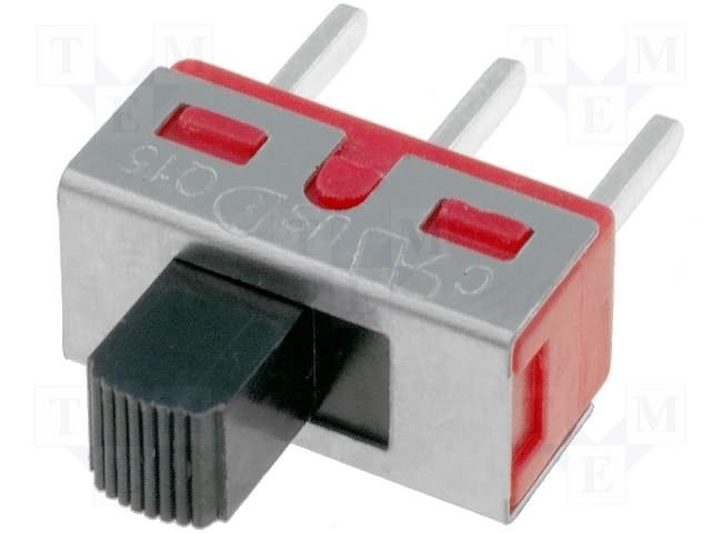 Pārslēdzējs slīdbīdņu SPDT, 5A/120VAC, 5A/28VDC, ON-ON, 12.7x6.1x6.35mm, L=5.08mm, taisns, viens kontakts uz divam stāvoklim