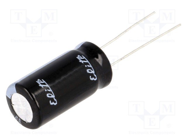 100/350, 105C, Ø18x31.5mm, ±20%, Kondensators elektrolītisks, 10000h, ELITE, ar lokaniem izvadiem