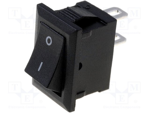 Taustiņslēdzis SPST, ON-OFF, 1A/250VAC, 13.2x8.8x8.1mm, (--O), melnā krasa, ar fiksāciju