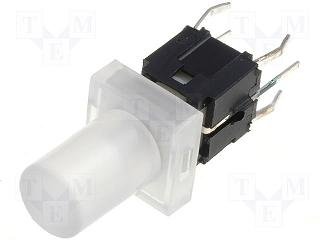 Poga SPST-NO, OFF-(ON), 0.05A/12VDC, PCB, LED2.2VDC, sarkans/zals, 7.5x7.5mm, bez fiksacijas